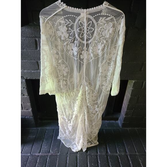 FORGOTTEN GRACE Ivory Lace Sheer Robe Swim Coverup Women's Size L/XL 3/4 Sleeve - Picture 4 of 4